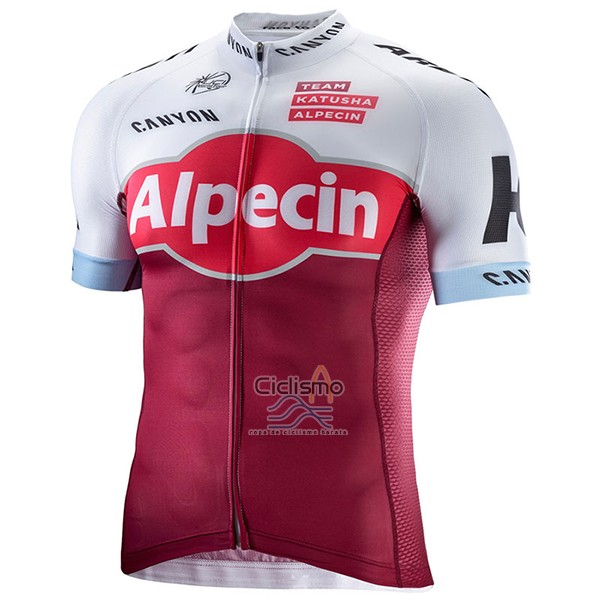 Katusha Alpecin Ropa Ciclismo Culotte Corto 2017 Mangas Cortas Rojo y Blanco